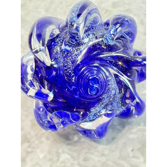 Cobalt Blue Shimmering Silver Art Glass Shell Figure Paper Weight Thames Glass - Picture 12 of 12